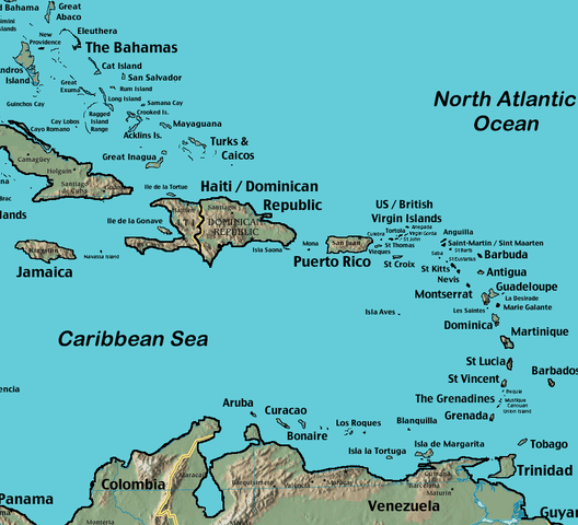 Map of the Caribbean Islands - click to enlarge