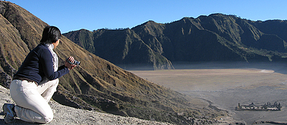 Overlooking the sand sea from the top of Mt. Bromo