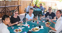 Lene, Sophie, Ingeborg, Mikkel and Claus enjoying an almost genuine Danish smorgasbord at the Cozy Garden, Dar es Salaam