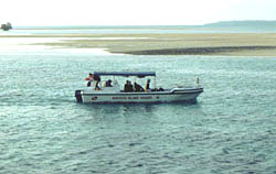 The small dive boat at Nabucco Island